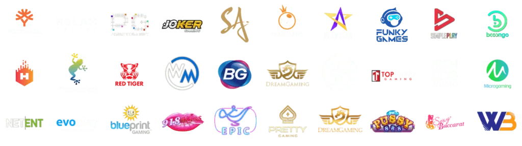 ภาพรวมโลโก้ค่ายเกมออนไลน์บน TB68 รวมผู้ให้บริการเกมสล็อต คาสิโน และเกมออนไลน์หลากหลายค่าย